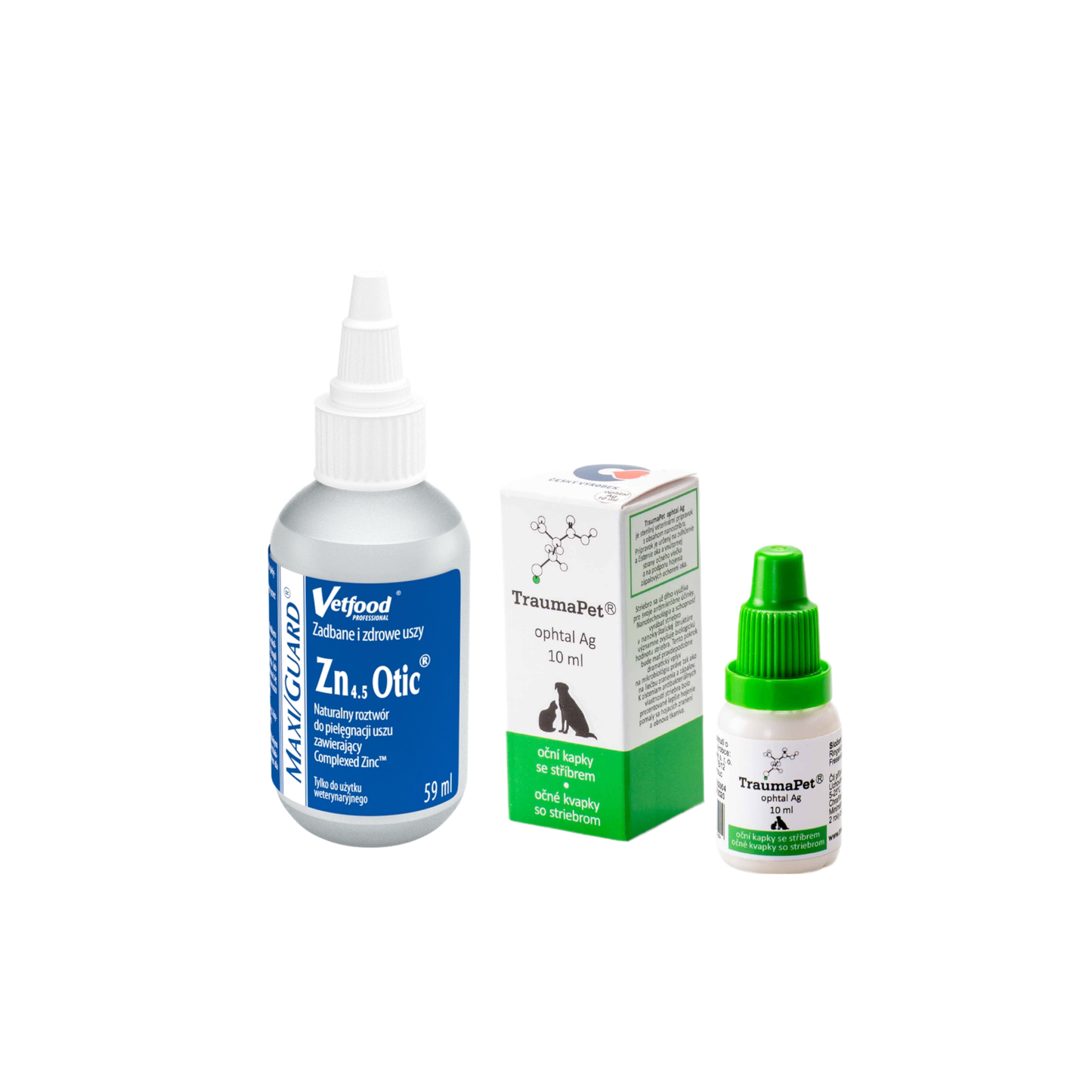 Zvýhodnený set pre zdravie očí a uší: TraumaPet Ophtal Ag + Vetfood Maxi Guard Otic
