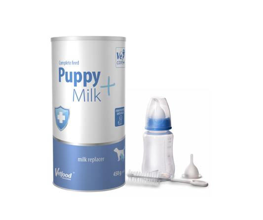 Výhodný set pre šteniatka: Vetfood Puppy Milk + (450 g) a Fľaša na kŕmenie (150 ml)
